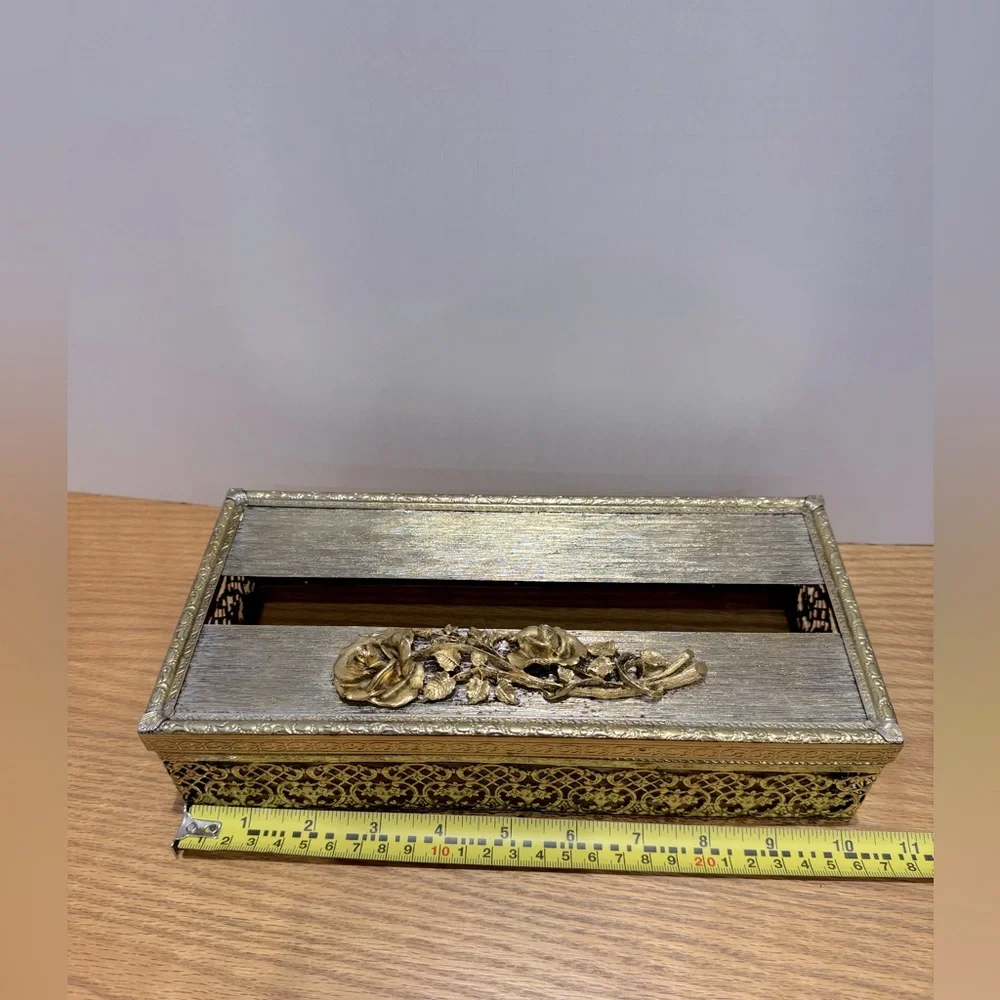 Gold Metal Vanity Tray Set with Jewelry Stand and Mirrored Tray